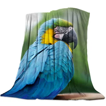 Одеяло с папагала, Портрет на синята птица Ара, Декоративно Меко Топло и Уютно Фланелевое Плюшевое одеало за легла, разтегателен диван