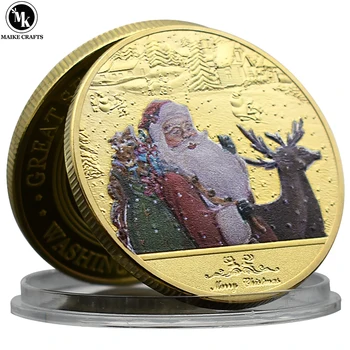 Възпоменателна монета с елени, Дядо Коледа, Коледни Изделия от метал, украшения за дома, Събиране на монети, Коледен подарък