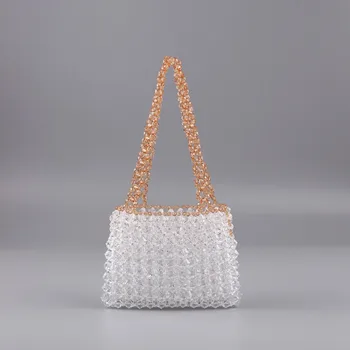 Прозрачни торбички с мъниста по поръчка за жени 2023, нова проста ежедневна дамска чанта за през рамото от акрилен плат, ръчно изработени с цветни инкрустации