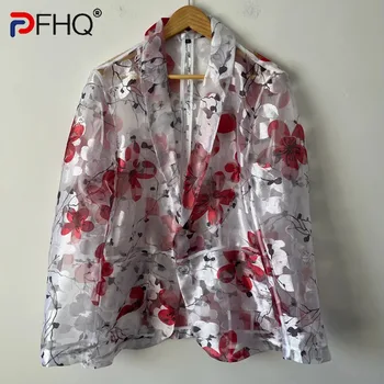 PFHQ жакард Есенни обещаващи блейзери с принтом и пискюл от органза, мъжки дизайнерски персонализирани модно ежедневното палта с цветя 21Z1975