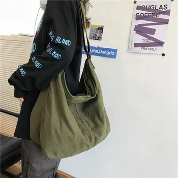 Корея е лесна чанта за през рамо в лениво стил, платно за пране литература, по-Голямата голям чанта през рамо