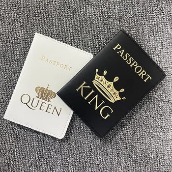 Персонализирана Корица за паспорт с Корона двойки с имената на Краля и Кралицата, Персонални Притежател на паспорт с Имената, Индивидуални Подаръци