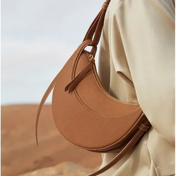 Дамски чанти през рамо, цвят на кожата, женски подмишници, елегантно дизайнерско седлото Polana Crescent от естествена цялата кожа