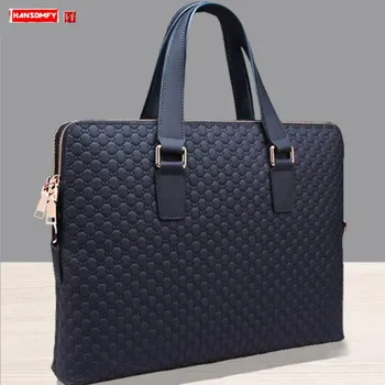 Мъжки чанти от естествена кожа, бизнес портфейл, преносима 14-инчовата чанта за лаптоп, диагонално рамото, сини /черни кожени чанти-незабавни посланици 2023 г.