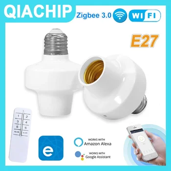 QIACHIP Wifi E27 Умен Притежателя Лампи, Led Крушки Адаптер ZigBee Изход Чрез eWeLink Гласово Управление Алекса Google Home