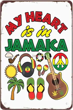 Новата Реколта Метална Лидице Знак My Heart Is In Jamaica в стил Реге Cave Man Farm Garage Bar Wall Art Club Коледа