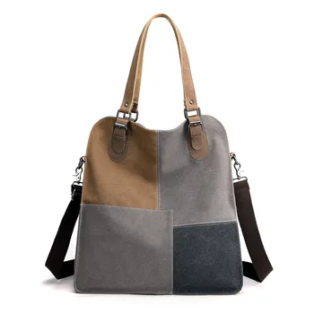 Холщовая ежедневна дамска чанта, стилна чанта-тоут с контрастиращи шевове, реколта чанта през рамо, голяма чанта голям-месинджър bolsos mujer