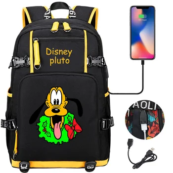Училищен раница с изображение на Плутон от анимационен филм на Дисни, дамски и мъжки пътна чанта за лаптоп, с Голям водоустойчив Многофункционален раница за зареждане чрез USB, Mochila