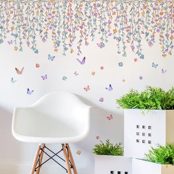 Стикери за стени с цветен лози и пеперуди, за фон на стените - Самозалепващи стикери за стена за домашен декор