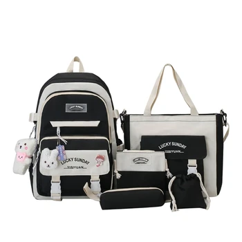 Набор от училищни раници с голям капацитет, 5 бр., училищна чанта, чанта за книги за тийнейджъри, раница за момичета, скъпа чанта през рамо, чанта за моливи