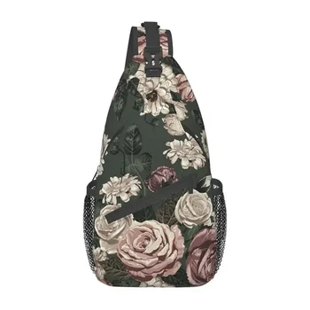 Реколта нагрудная чанта с изображение на нежни рози, обичай раница през рамо с цветен модел за мъже, пътен походный раница