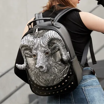 3D Козе раница, чанта за жени, пътна чанта, уникална оригинална дамска чанта с нитове, съчетани стръмни рок-чанти, чанта за парти на Хелоуин