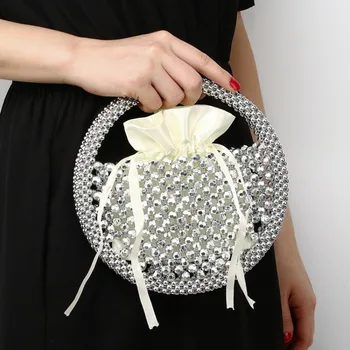 Нови творчески Сребърни Кръгли Мраморни мъниста Реколта чанта Модерни персонални пръстен Дамски чанти Луксозна вечерна дамска чанта за партита на известни личности