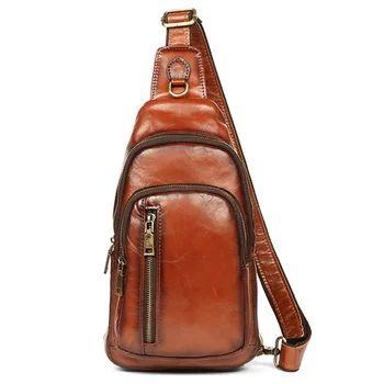 Мъжки раница през рамо, прашка, нагрудная чанта, чанта от естествена телешка кожа в ретро стил, мъжки чанти-незабавни посланици
