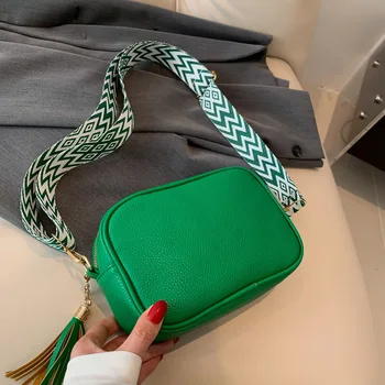Green Bag-Чанта За Камера За Жени, Однотонная Чанта През Рамо От Изкуствена Кожа, Дизайнерска Чанта С Широка Каишка И Портмонета, Кутия, Чанта През Рамо