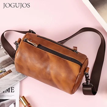 Чанта през рамо от естествена телешка кожа JOGUJOS за мъже, жени, реколта цилиндрична чанта през рамо, модерен дизайн малка чанта-месинджър