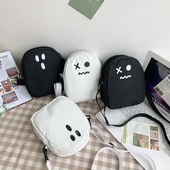 Холщовая чанта-месинджър през рамо Забавен бяло Сладко призрак Холщовая чанта Harajuku Ins Черна чанта за телефон дамски