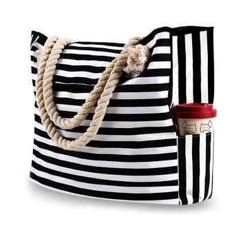 2023 Нова плажна чанта-тоут, модни Дамски парусиновая лятна раирана чанта с голям капацитет, чанти през рамо, чанти за пазаруване, чанта през рамо