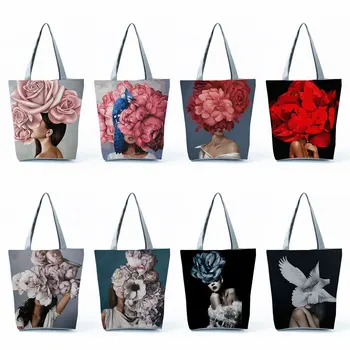 Чанта-тоут, пътна чанта за пазаруване, Дамски чанти с цветни пера, женствена чанта с абстрактна живопис, Множество Ежедневни художествена картина с принтом