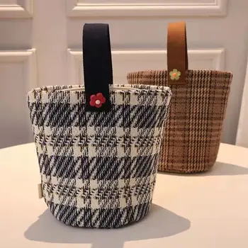 Модни проста клетчатая холщовая чанта За офис работник, ежедневна чанта за майките, удебелена чанта за обяд, ръчна чанта