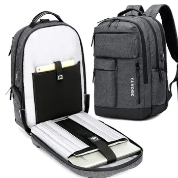 Черно Многофункционален 15,6-инчов раница за лаптоп за мъже, зареждане чрез USB, Водоустойчива раница за почивка, бизнес пътуване, голяма училищна чанта