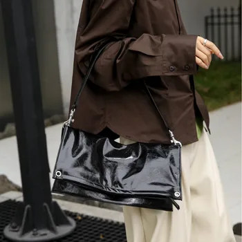 Сгъваема кожена чанта-тоут за жени от естествена телешка кожа, чанта през рамо с голям капацитет