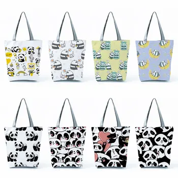 Сгъваема пазарска чанта с голям капацитет с животни, ежедневни чанти през рамо, чанти за жени, преносима скъпа мультяшная панда, чанта-тоут