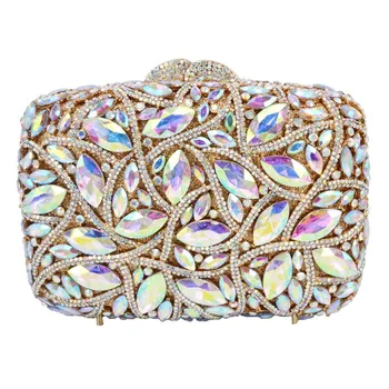 Модни вечерни чанти с украса във вид на кристали и злато AB, вечерни чанти-клатчи, чанти верига, чанти, портфейли и SC768