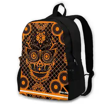 Оранжев Череп Ecopop Мода Пътуване Лаптоп Училище Раница, Чанта Death Dead Смъртоносен Оранжево Пикник Традиция Графичен Дизайн Мексико