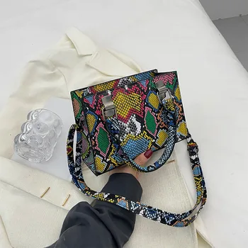 Малка чанта през рамо от змийска кожа с горната дръжка за жени 2023 г., луксозна марка чанта на рамото, дамска чанта и чанта