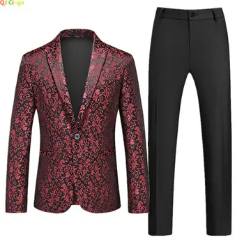 Есента Нов Мъжки комплект Модерен Приталенного Костюм, сако и панталони от Син, Червен, черен Цвят Може да изберете Мъжки Блейзери и панталони Големи размери M-6XL