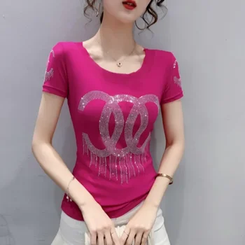 Лятна тениска с къс ръкав, дамски ежедневни тениска с кръгло деколте, дамски секси тънка мрежа тениска, женски, черно, бяло, червено