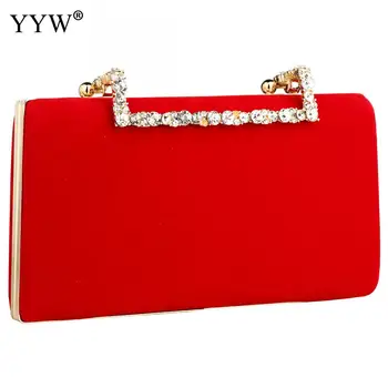 Червена байковая дамски вечерна чанта С веригата, ретро клатч, висококачествени дамски чанти през рамо, монофонични дизайнерски портфейл-клатч за партита