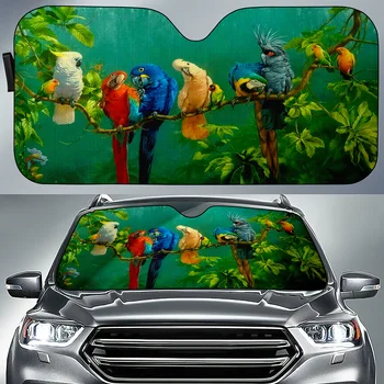 Разноцветни птици-папагали сенника на предното стъкло на автомобила сенника на предното стъкло Блокира UV-козирка, рефлектор топлина, защита интериор
