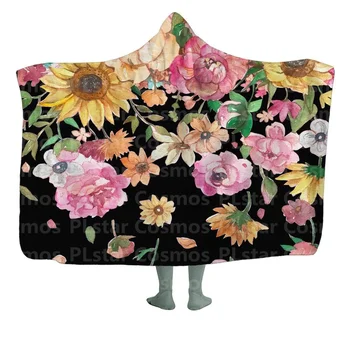 Одеало с Качулка Flower Reign С 3D Принтом По Цялото тяло, Подходящ за носене Одеяло за Мъже и Жени, Възрастни Детско Одеяло Флисовое