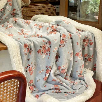 Китайското одеяло от френски кадифе с цветен модел в стил ретро, покривалото от топло мляко, одеяло за зимата обяд, цветен шал за улицата