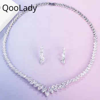 QooLady Прост дизайн, бял цирконий диаманти 